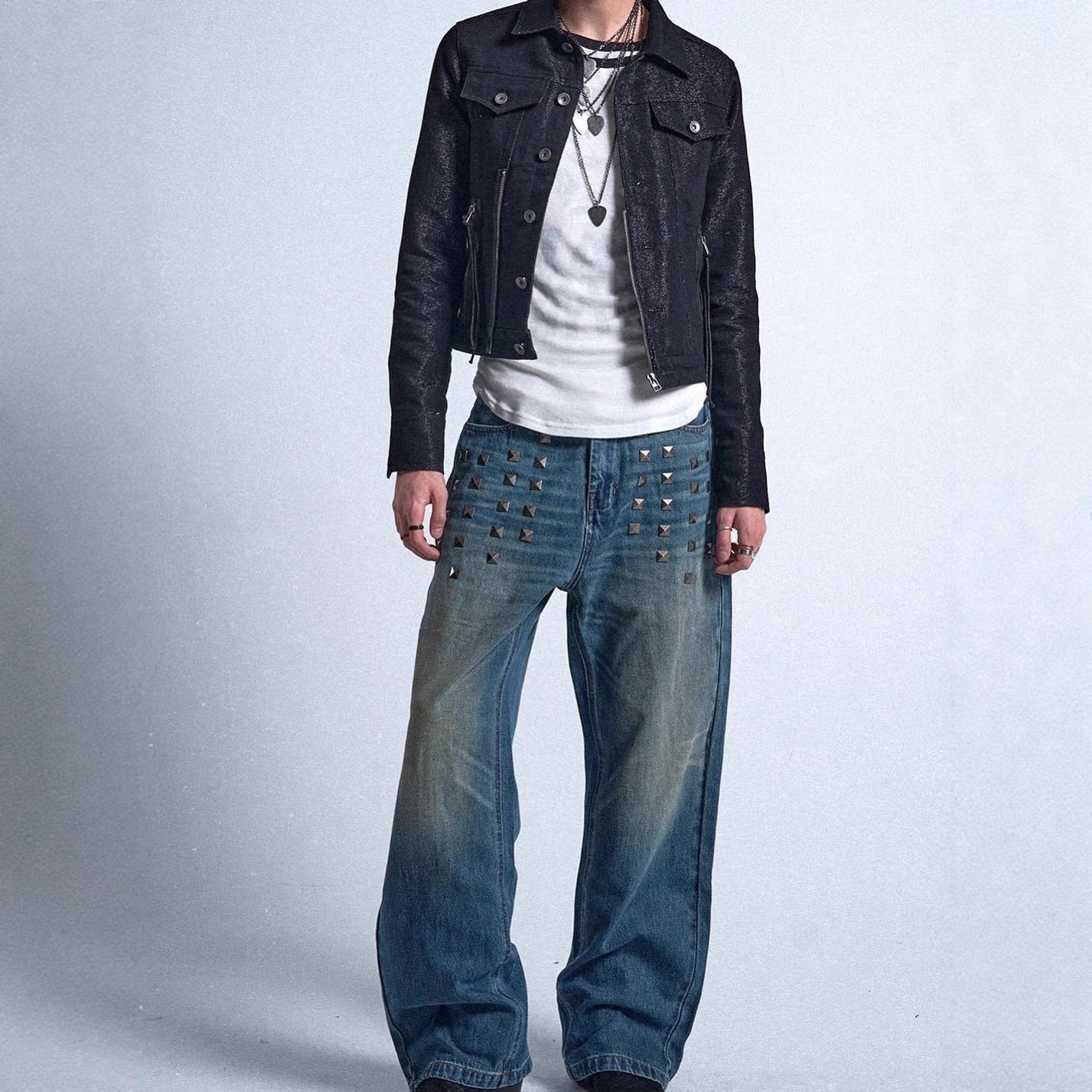 Gothic High Street Loose Jeans with Retro Style and Mid Waist Design