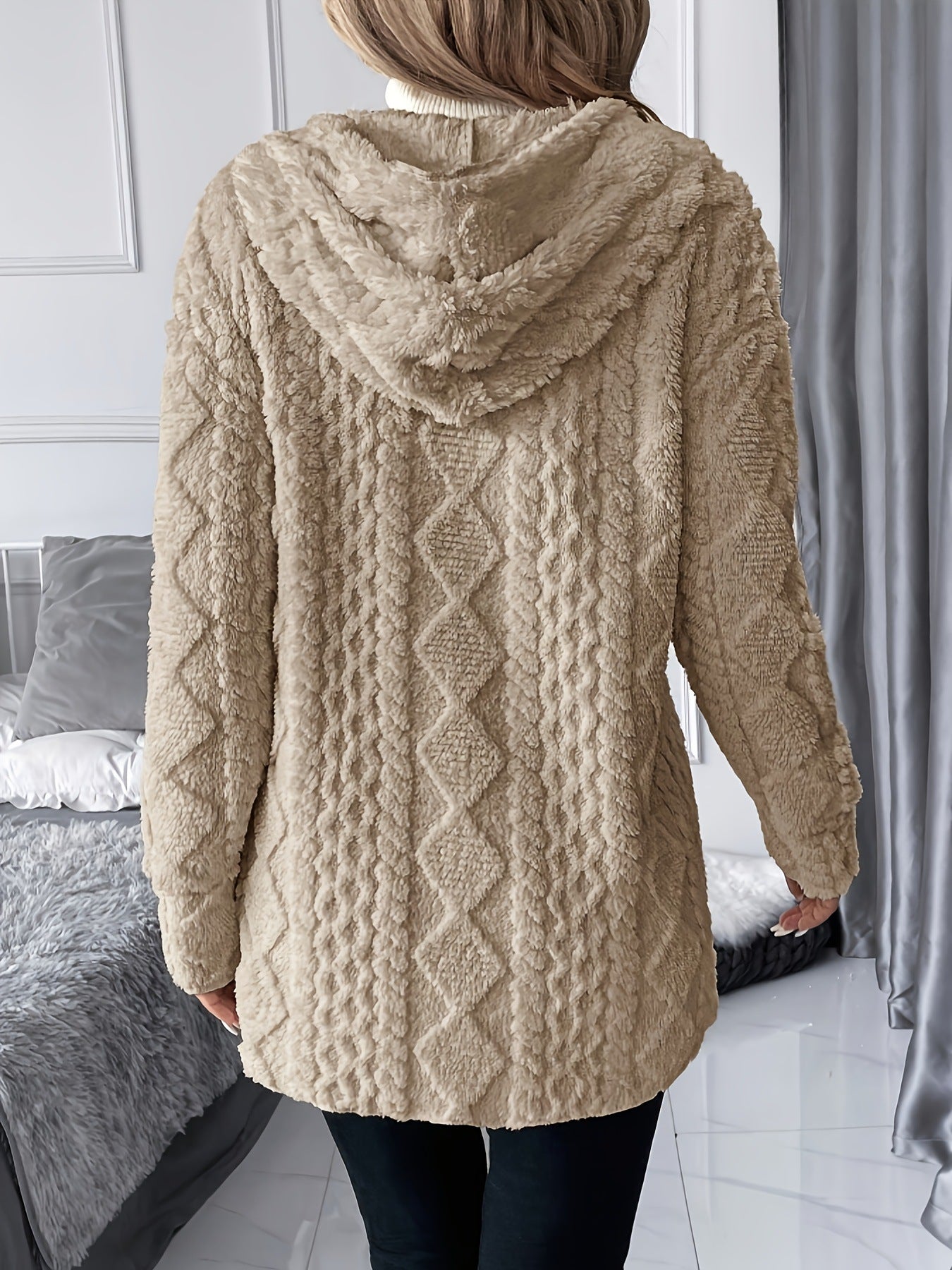 Casual Solid Color Hooded Zipper Jacket with Loose Fit Style