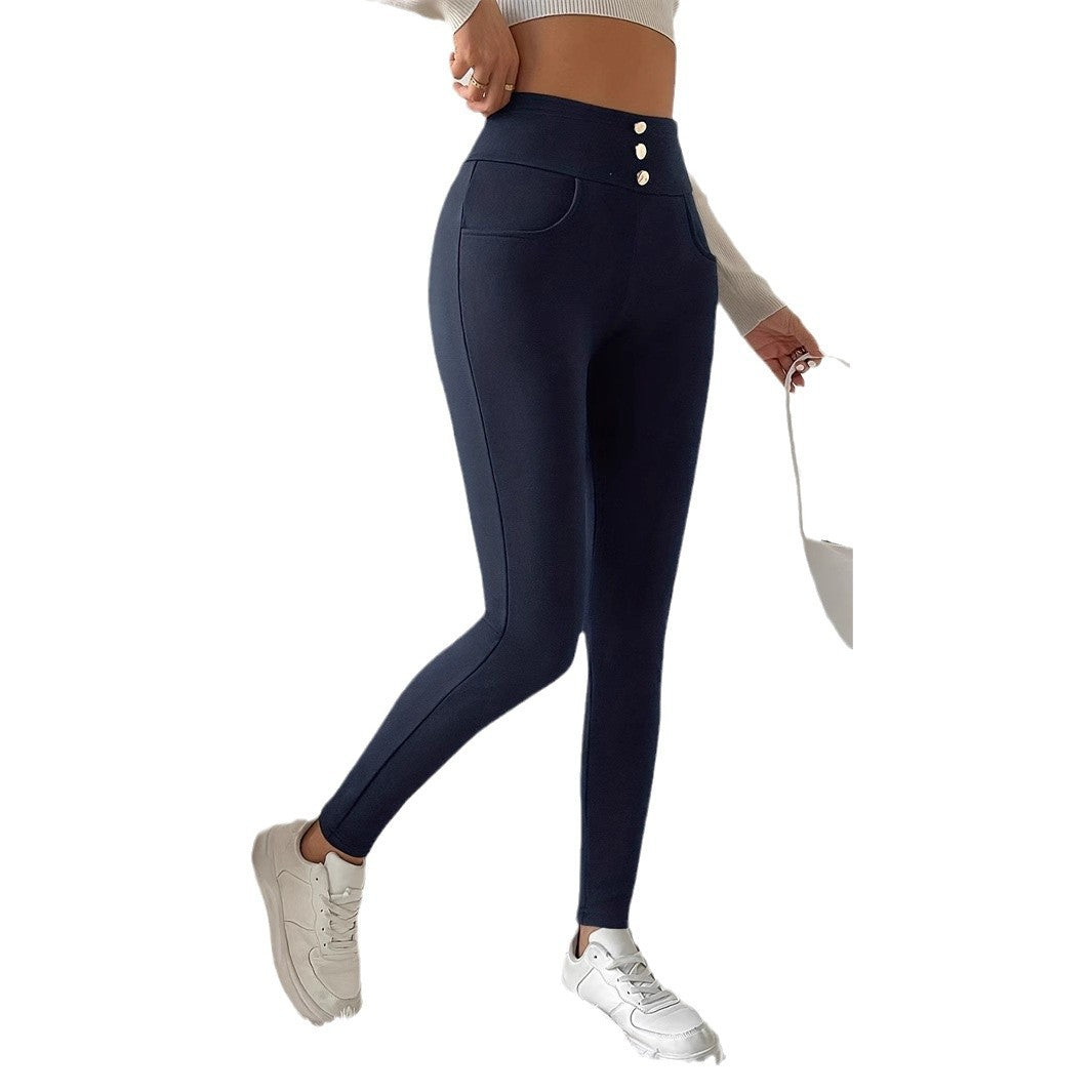 Casual High Waist Slim Trousers with Micro Elasticity for Comfort